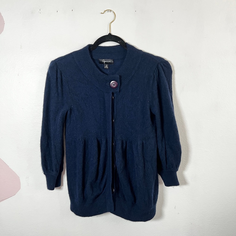 Aqua Cashmere Cardigan Sweater Womens XS Navy Blue Luxury Old Money
